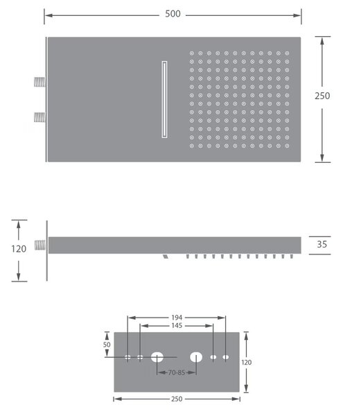 Kronenbach Spa hlavová sprcha 50x25 cm obdélníkový černá KBMBBPRBOR250-2-BL