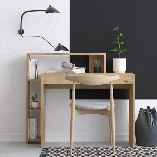 Kalune Design Psací stůl Trella s vestavěným regálem dub přírodní