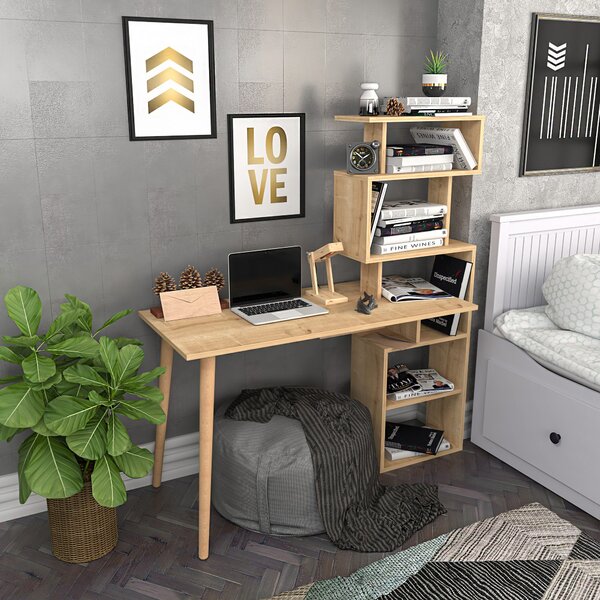 Kalune Design Psací stůl VINA s vestavěnou knihovnou dub přírodní