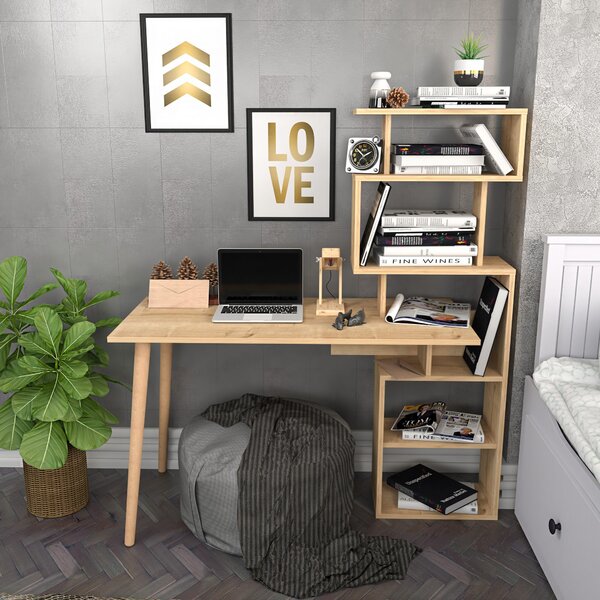 Kalune Design Psací stůl VINA s vestavěnou knihovnou dub přírodní