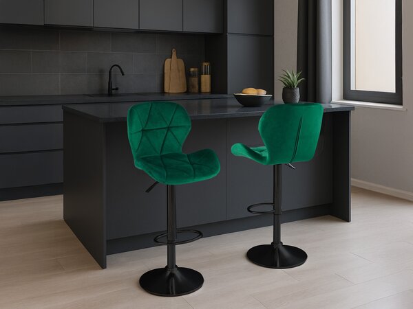 Barová židle s černou nohou WEST VELVET, zelená