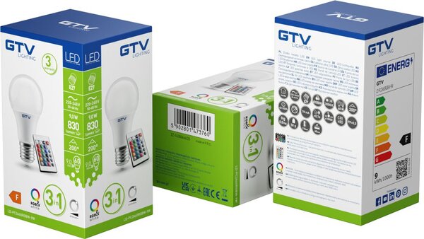 GTV led žárovka 1x9 W 3000 K E27 LD-PC2A60RGBW-9W