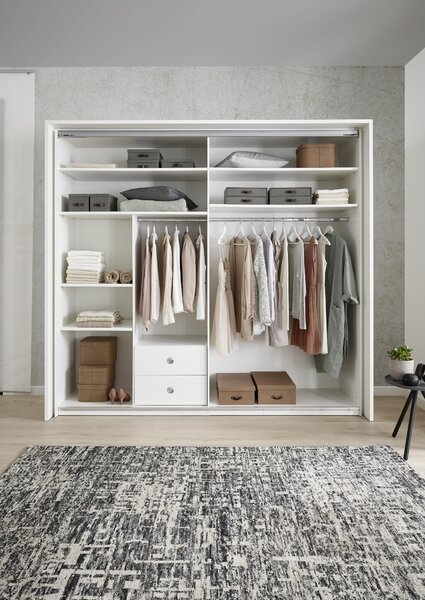 ŠATNÍ SKŘÍŇ S POSUVNÝMI DVEŘM, bílá, tmavě šedá, 240/226/64 cm Xora - Šatní skříně