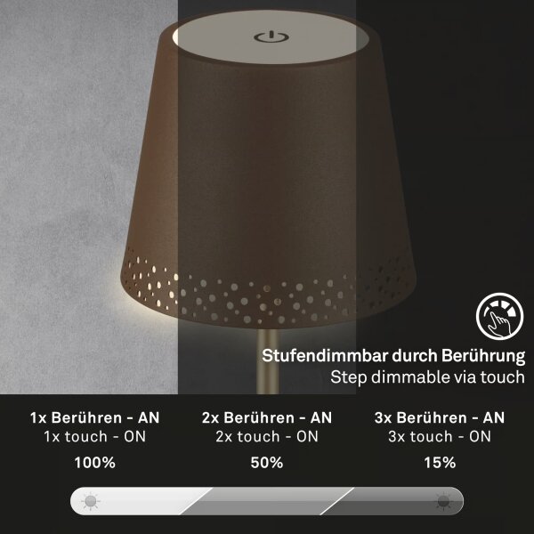 Brilo - LED St nab dotyk stolní lampa KIKI LED/2,6W/5V IP44 2600 mAh hnědá