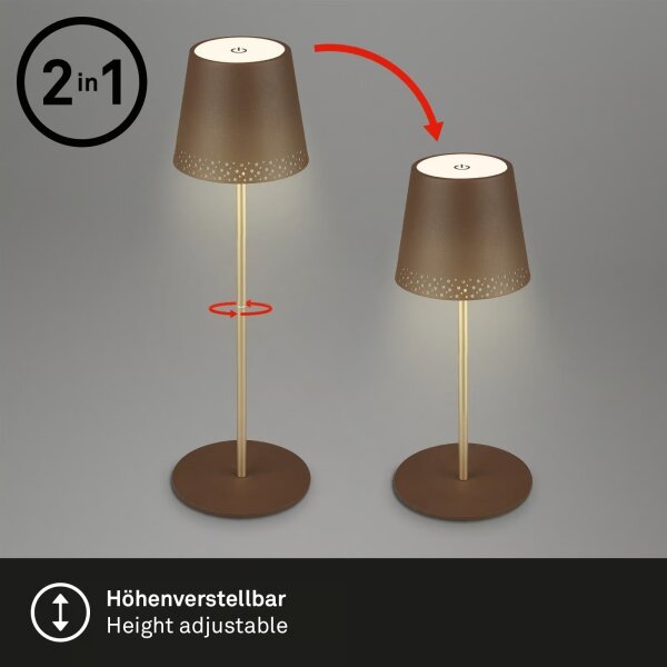 Brilo - LED St nab dotyk stolní lampa KIKI LED/2,6W/5V IP44 2600 mAh hnědá