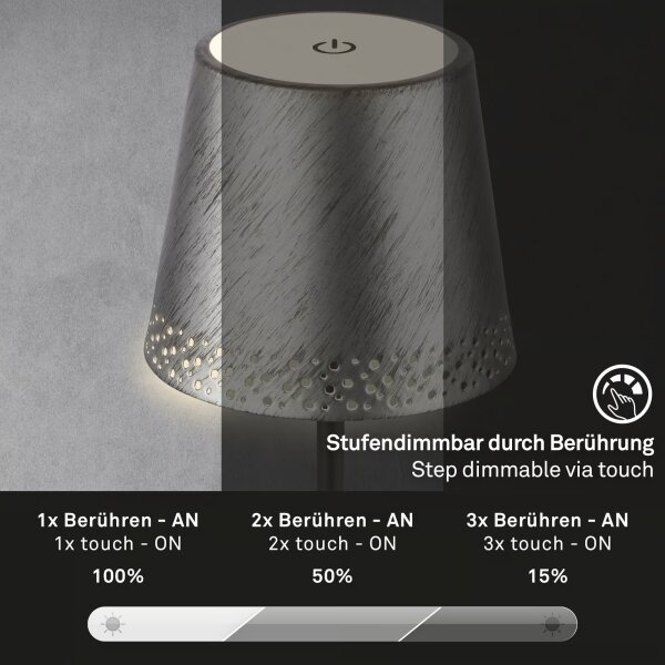 Brilo - LED St nab dotyk stolní lampa KIKI LED/2,6W/5V IP44 2600 mAh stříbrná