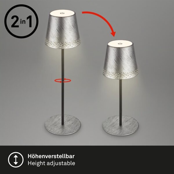 Brilo - LED St nab dotyk stolní lampa KIKI LED/2,6W/5V IP44 2600 mAh stříbrná