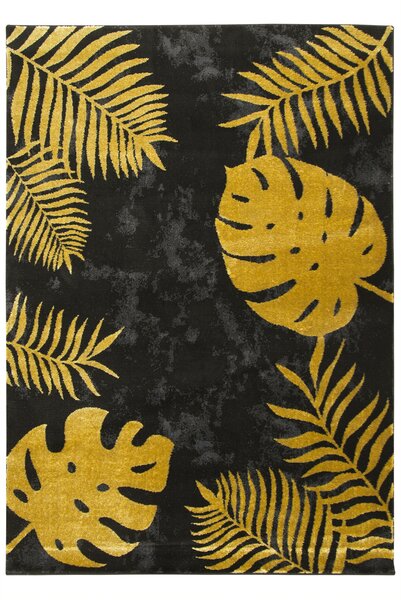 Moderní kusový koberec FESTIVAL 5869A Listy palem černý žlutý Rozměr: 280x370 cm