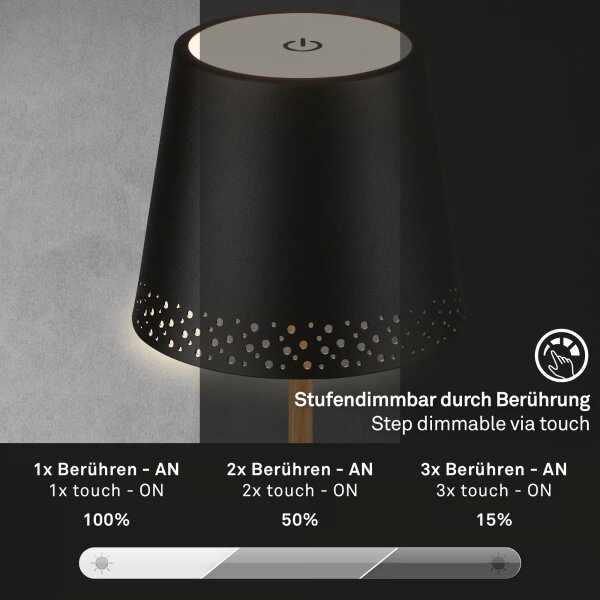 Brilo - LED St nab dotyk stolní lampa KIKI LED/2,6W/5V IP44 2600 mAh černá