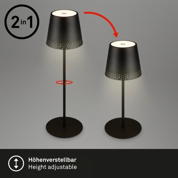 Brilo - LED St nab dotyk stolní lampa KIKI LED/2,6W/5V IP44 2600 mAh černá