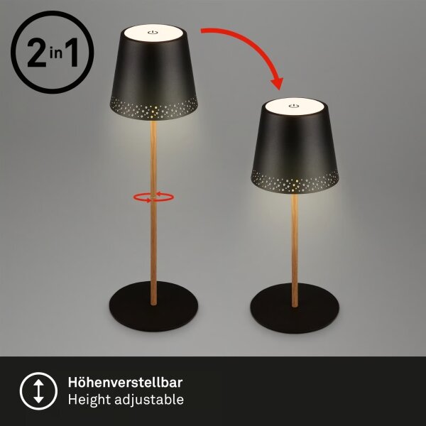 Brilo - LED St nab dotyk stolní lampa KIKI LED/2,6W/5V IP44 2600 mAh černá