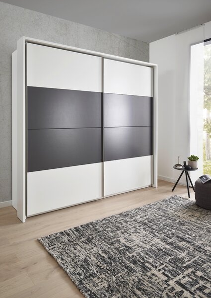 ŠATNÍ SKŘÍŇ S POSUVNÝMI DVEŘM, bílá, tmavě šedá, 240/226/64 cm Xora - Šatní skříně