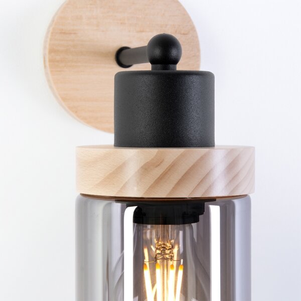 Nástěnná lampa WOODNEST 1xE27/15W/230V borovice/kouřová černá