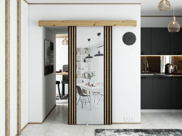 Posuvné dveře se zrcadlem Modern II - 90 cm s tlumeným dojezdem Barva: Dub Artisan/černá