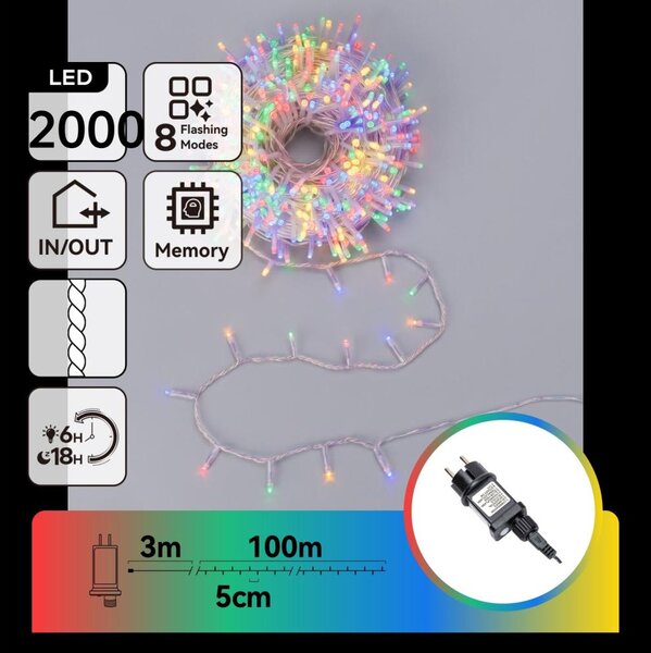Aigostar - LED Venkovní vánoční řetěz 2000xLED/8 funkcí 103m IP44 multicolor