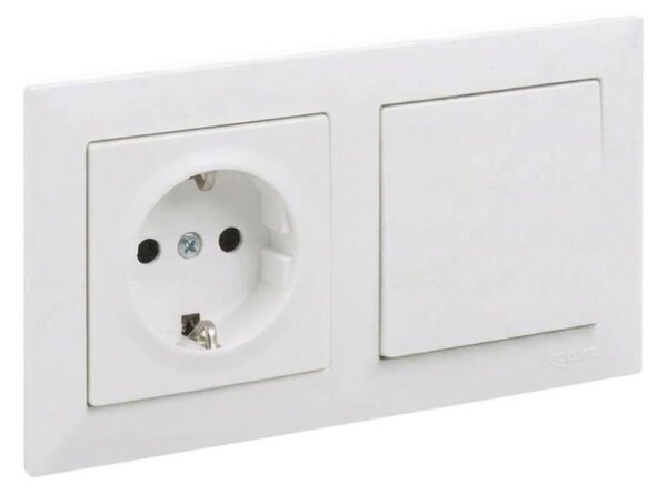 Legrand - Jednopólový vypínač č. 1 a zásuvka domovní SCHUKO s rám SUNO 250V bílá