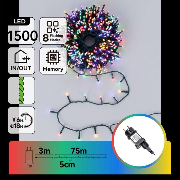 Aigostar - LED Venkovní vánoční řetěz 1500xLED/8 funkcí 78m IP44 multicolor