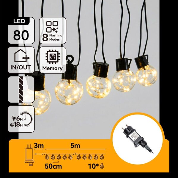 Aigostar - LED Venkovní dekorační řetěz 80xLED/3,6W/230V 5m IP44 teplá bílá