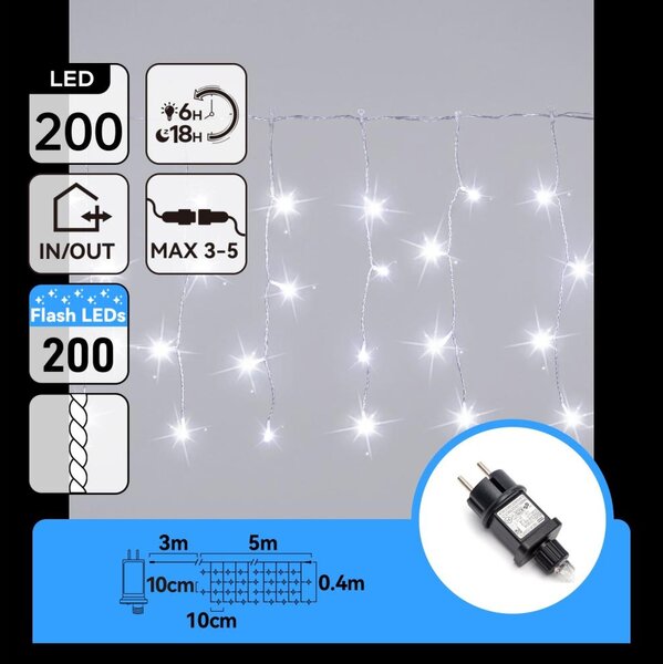 Aigostar - LED Venkovní vánoční řetěz 200xLED 8x0,4m IP44 studená bílá