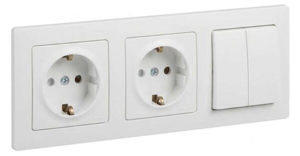 Legrand - Dvojitá zásuvka domovní SCHUKO a dvojitý vyp č. 5 s rám SUNO 250V bílá