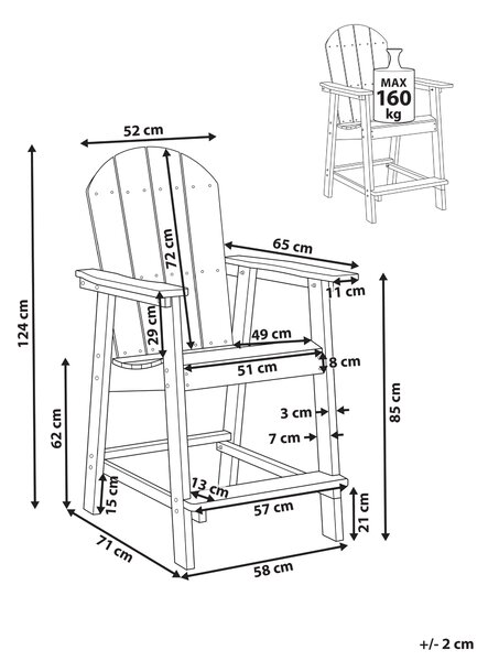 Zahradní barová židle ADIRONDACK Syntetický materiál Tmavě šedá