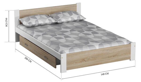 Postel 140x200 DMD3 bílá+dub sonoma s roštem