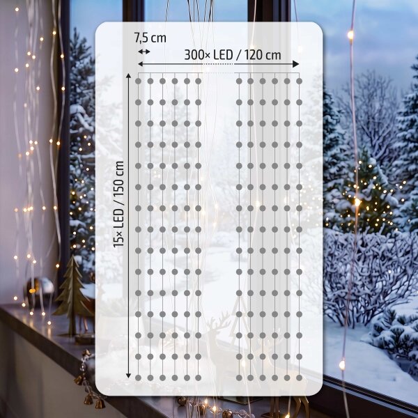 BRILAGI - LED Vánoční závěs 300xLED/8 funkcí/3xAA/USB 1,2m teplá bílá
