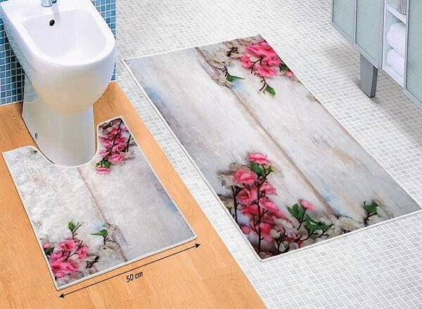 Bellatex koupelnové předložky 3D tisk sada růžový květ 60x100+60x50 cm