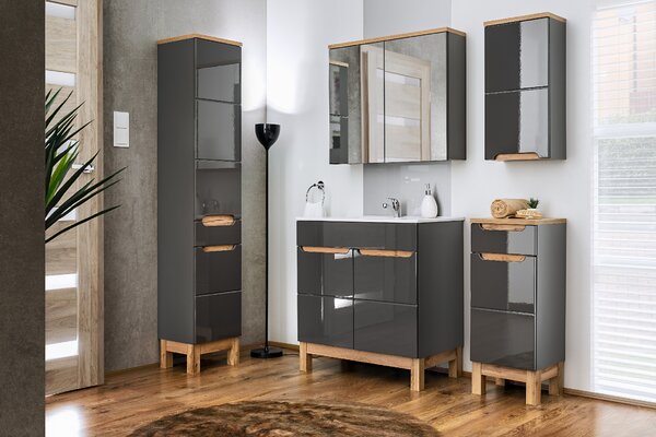 Comad Doplňková koupelnová skříňka vysoká Bali Grafit 35 šedá