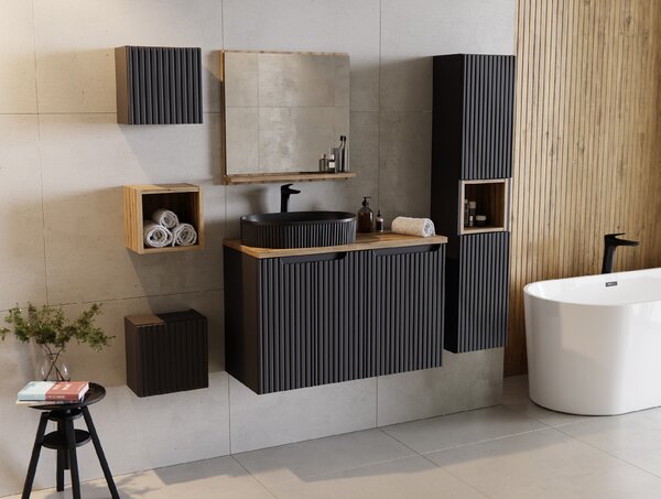 Comad Doplňková koupelnová skříňka vysoká Nova Black 30 černá mat