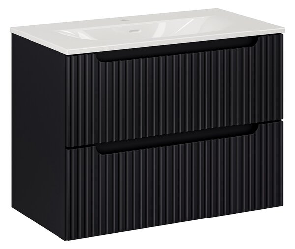Comad Koupelnová skříňka s keramickým umyvadlem Nova Black 80 cm - černá mat
