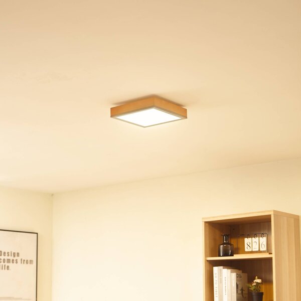 Lindby Laviona LED stropní svítidlo, čtvercové, 30 cm, Světlé dřevo, Obývací pokoj / jídelna, Dřevo, Moderní