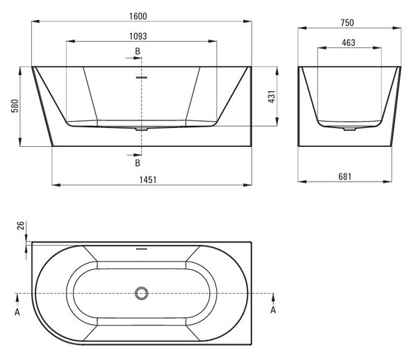 Deante Acrylic bathtub, rohová/free-standing, right - 160 cm
