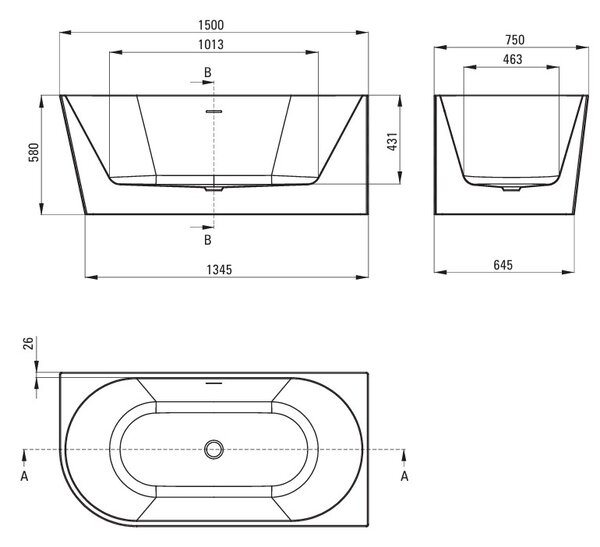 Deante Acrylic bathtub, rohová/free-standing, right - 150 cm