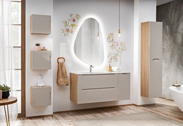 Comad Koupelnová skříňka závěsná horní Qubik Ocean Beige 35 béžová/dub olejovaný
