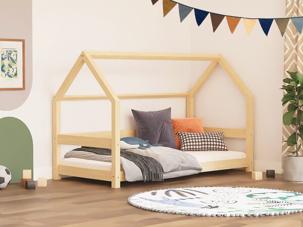 Dětská postel domeček TERY se zábranou - Bílá, 120x200 cm, S otevřeným vstupem