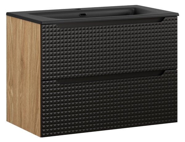 Comad Koupelnová skříňka s keramickým umyvadlem Luxor Black 80 cm - černá mat