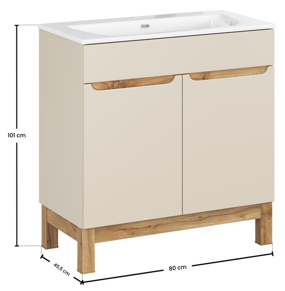 Comad Koupelnová skříňka s keramickým umyvadlem Bali Cashmere 80 cm - kašmír