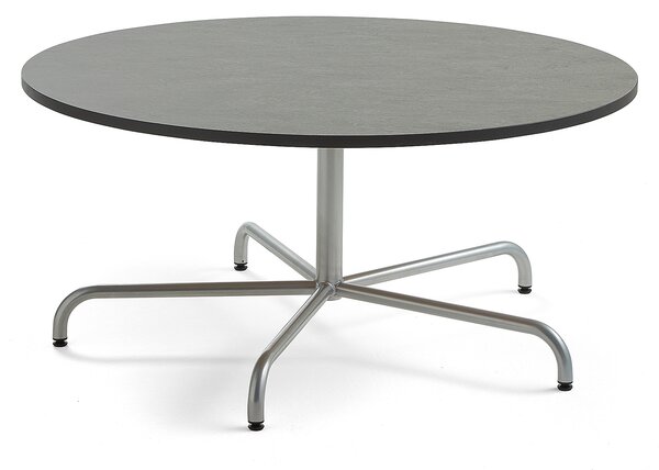 AJ Produkty Stůl PLURAL, Ø1300x600 mm, linoleum, tmavě šedá, stříbrná