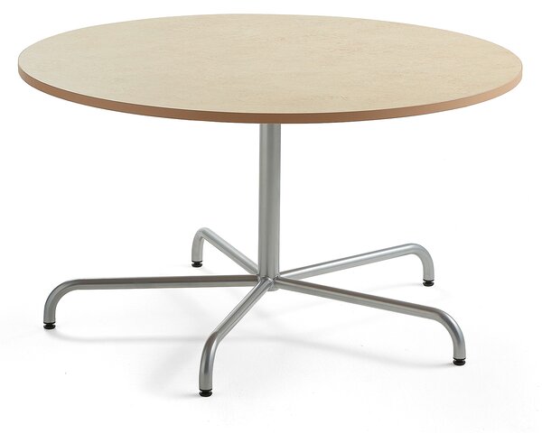 AJ Produkty Stůl PLURAL, Ø1300x720 mm, linoleum, béžová, stříbrná
