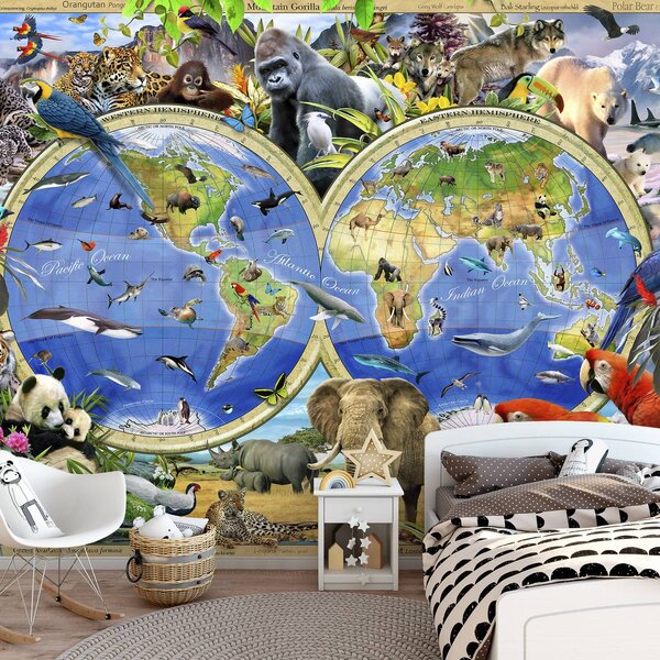 Fototapeta - Mapa světa - Zvířata (152,5x104 cm)