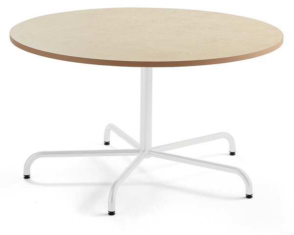 AJ Produkty Stůl PLURAL, Ø1300x720 mm, linoleum, béžová, bílá