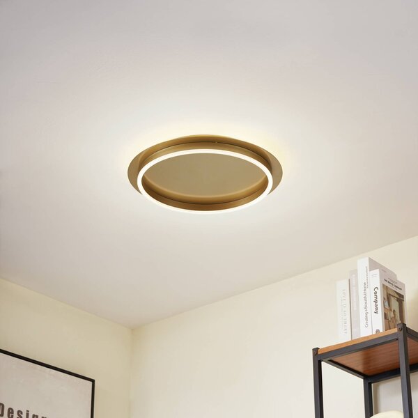 Lindby LED stropní svítidlo Kunis, zlatá barva, plast, Ø 46 cm, Mosaz / zlato, Obývací pokoj / jídelna, Plast, Moderní