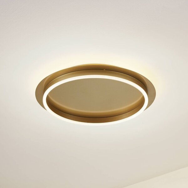 Lindby LED stropní svítidlo Kunis, zlatá barva, plast, Ø 46 cm, Mosaz / zlato, Obývací pokoj / jídelna, Plast, Moderní