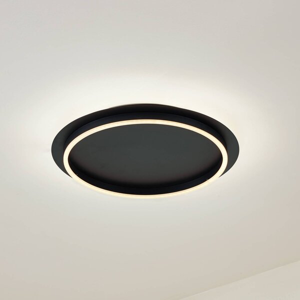Lindby LED stropní svítidlo Kunis, černé, plast, Ø 46 cm, Černá, Obývací pokoj / jídelna, Plast, Moderní