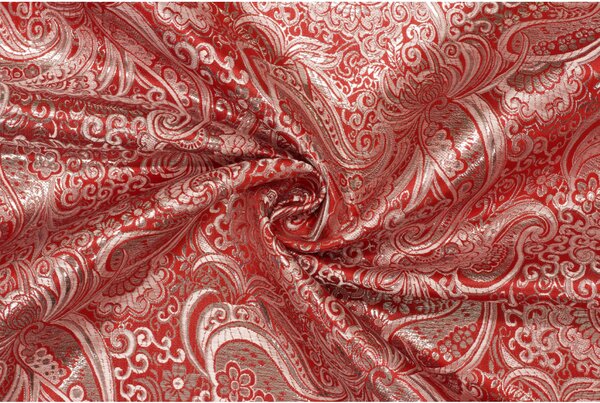 Brokát - Karmínově červený se sříbrným vzorováním