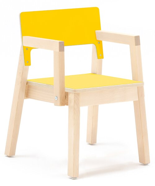 AJ Produkty Dětská židle LOVE, s područkami, výška 350 mm, bříza, žlutá