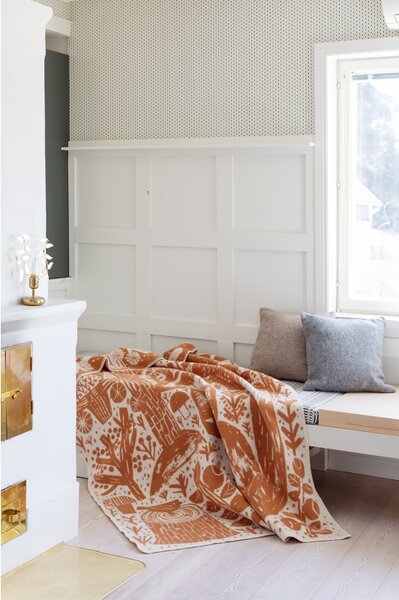 Vlněná deka Metsikkö 130x180, oranžovo-bílá