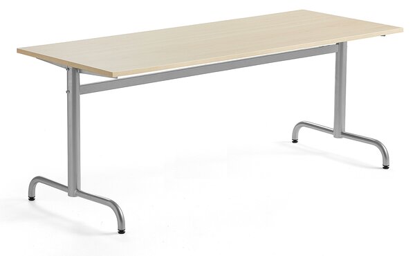 AJ Produkty Stůl PLURAL, 1800x700x600 mm, akustická HPL deska, bříza, stříbrná