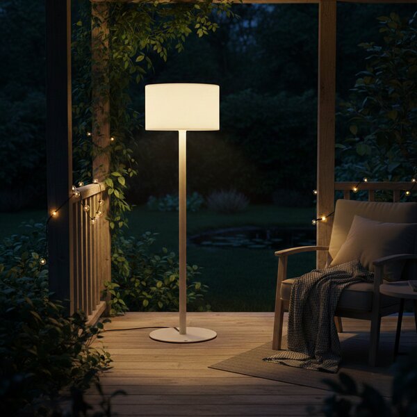 Skandinávská venkovní stojací lampa béžová s bílým stínidlem IP44 - Mississippi